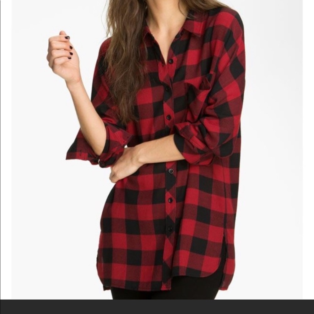Trouve red/black buffalo plaid blouse